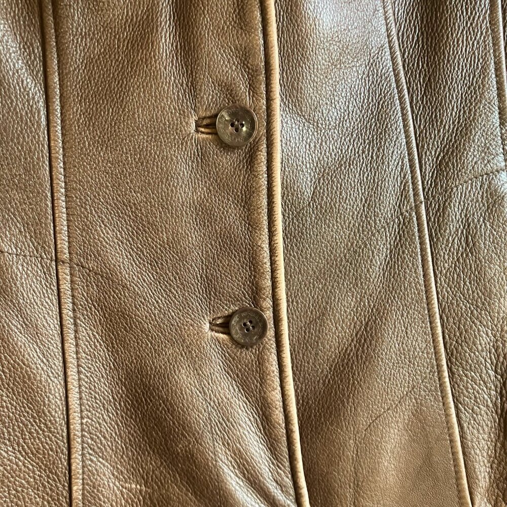 Wilsons Leather Brown Tailored Seam Distressed Pebbled Leather Blazer Jacket - Picture 3 of 10